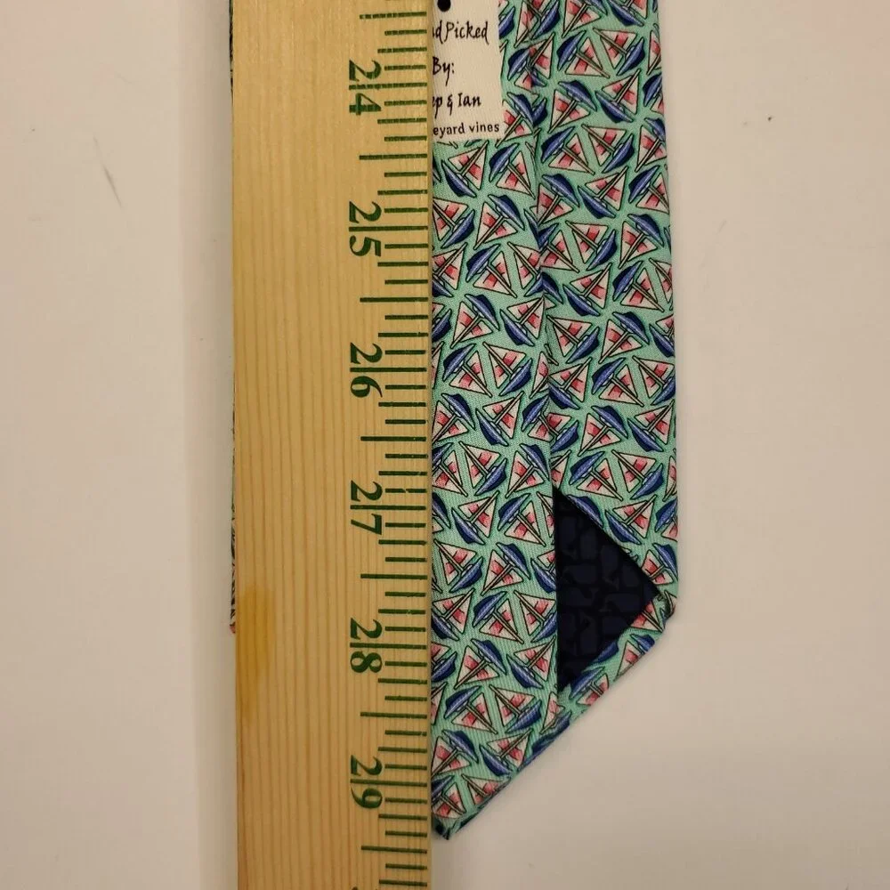 Vineyard Vines Silk Tie Blue Green Aqua Cyan Sailboat Print 3 3/8